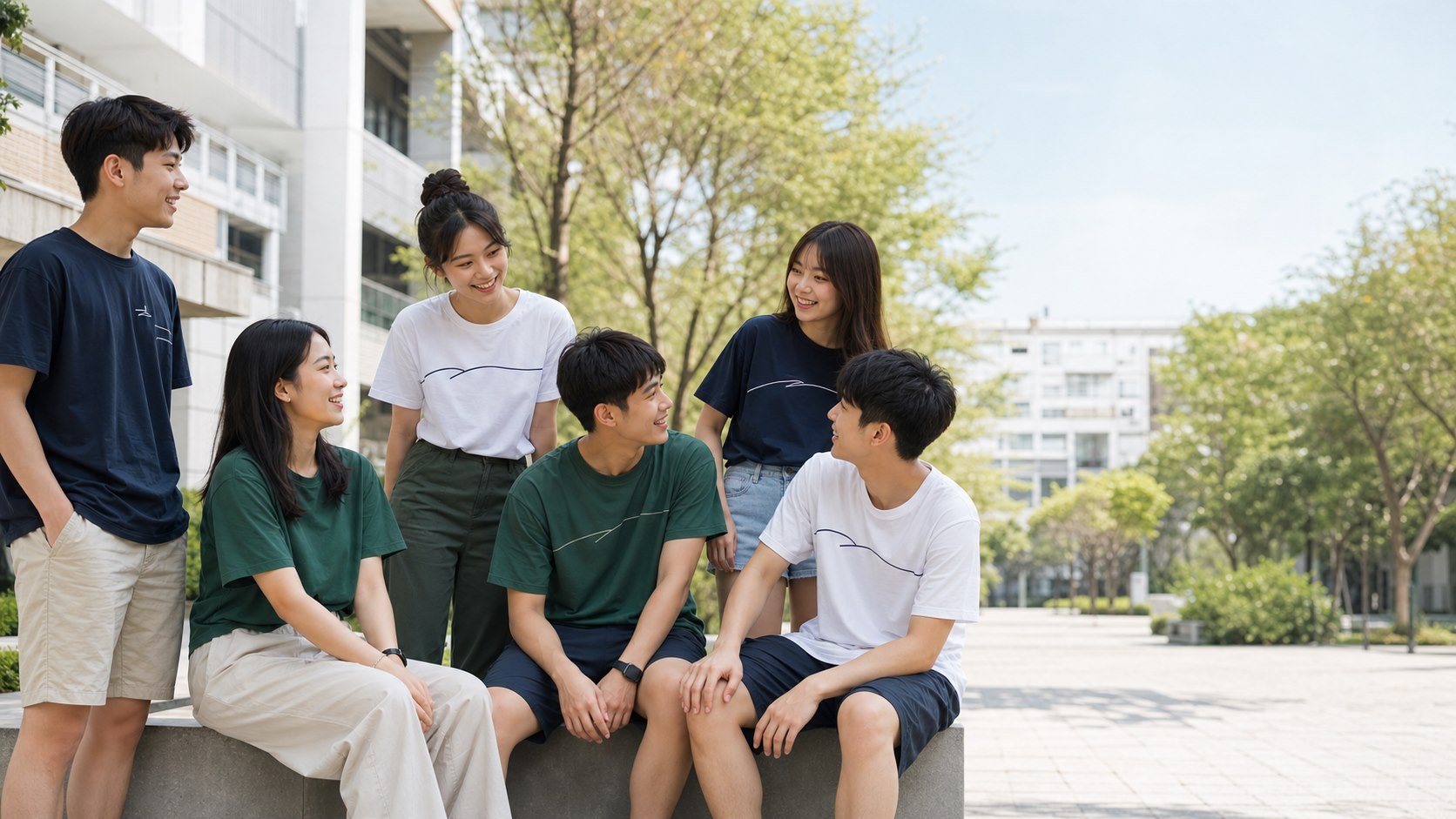 學生穿著 KAOSTUDIO 客製團體T-Shirt 的校園情境