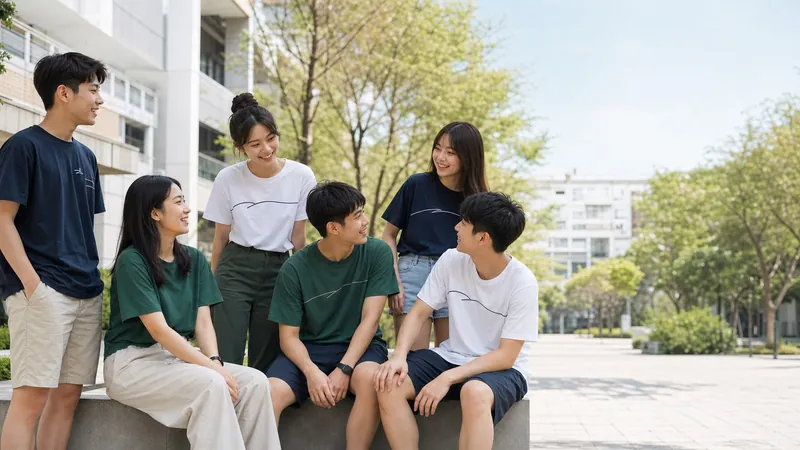 學生穿著 KAOSTUDIO 客製團體T-Shirt 的校園情境